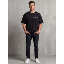 Kozz Style Erkek Siyah Minimalist Baskı Detay %100 Organik Pamuk Örme Oversize Tişört