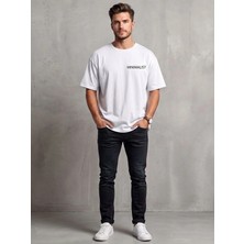 Kozz Style Erkek Beyaz Minimalist Baskı Detay %100 Organik Pamuk Örme Oversize Tişört