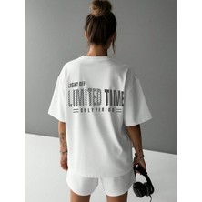 Kozz Style Beyaz Limited Time Baskı %100 Organik Pamuk Relaxed Fit Yuvarlak Yaka Tişört