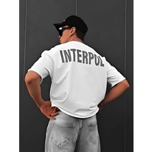 Kozz Style Erkek Beyaz Interpol Baskı %100 Organik Pamuk Oversize Tişört