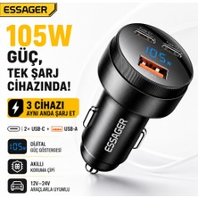 Essager 12V-24V 105W Dijital Ekranlı Süper Hızlı Araç Şarj Cihazı 2x Type-C + Usb-A 3 Port Pd Pps Hızlı Şarj