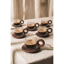 Kitchen Life 250 ml 12 Parça 6 Kişilik Akasya Borosilikat Cam Kahve Fincan Takımı