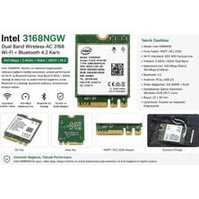 Intel 3168NGW Dual Band Ac 433 Mbps Wifi 5 Bluetooth 4.2 M.2 Kablosuz Ağ Kartı