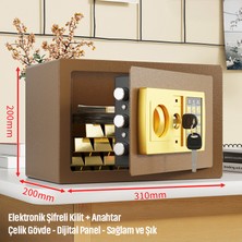 Belirtilmemiş 20'lik Elektronik Şifreli ve Anahtarlı Çelik Para Kasası – Dijital Panelli, 31 × 20 × 20 cm