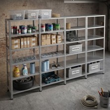 Rafburada 6 Katlı 4'lü Galvaniz Çelik Raf - Depo, Arşiv, Kiler, Dosya, Market Rafı - 31x75 cm-150 cm-1.50 mm