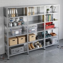 Rafburada 6 Katlı 3'lü Galvaniz Çelik Raf - Depo, Arşiv, Kiler, Dosya, Market Rafı - 43x60 cm-150 cm-0.70 mm