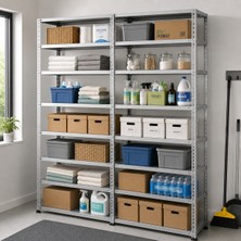 Rafburada 8 Katlı Duble Galvaniz Çelik Raf - Depo, Arşiv, Kiler, Dosya, Market Rafı - 31x75 cm-100 cm-1.50 mm