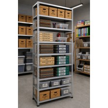 Rafburada 9 Katlı Galvaniz Çelik Raf - Depo, Arşiv, Kiler, Dosya, Market Rafı - 59x93 cm-100 cm-1.50 mm