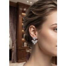 Stainless Steel Pirinç Gümüş Renk Zirkon Taşlı Damla Model Küpe