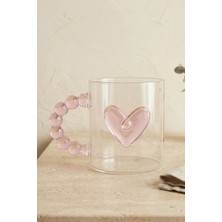 Kitchen Life 400 ml Kalp Figürlü Boncuk Kulplu Borosilikat Cam Kupa Bardak