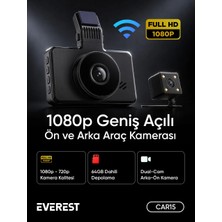 Everest CAR15 3.0" IPS Ekran 1080P+720P 120°GENIŞ Açı G-Sensor+ Wifi 64GB Tf Kartılı Araç Ön ve Arka Kamerası