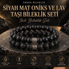 Takıcadde 8 mm Siyah Mat Oniks ve Lav Taşı Esnek Doğal Taş Bileklik Seti