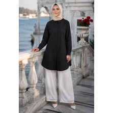 Hafsa Mina Gizli Patlı Düğmeli Tunik Siyah HM2948
