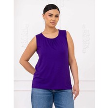 Kozz Style Kadın Geniş Beden Viskon Askılı Bluz Mor