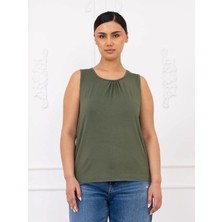 Kozz Style Kadın Geniş Beden Viskon Askılı Bluz Haki