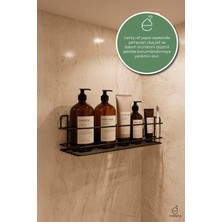 Evonita Yapışkanlı Banyo Rafı Duş Şampuanlık Metal Siyah Organizer Delmeden Montaj Duvar Rafı