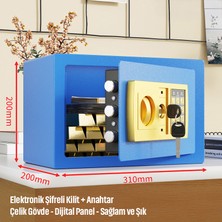Silabor 20'lik Elektronik Şifreli ve Anahtarlı Çelik Para Kasası – Dijital Panelli, 31 × 20 × 20 cm