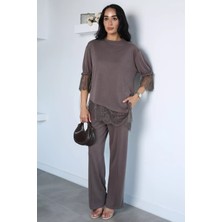 Gülseli Dantel Detaylı Bluz Pantolon Kubra Modal Ikili Takım P-00022940