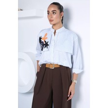 Gülseli Çiçek Işlemeli Çizgili Crop Gömlek P-00022933
