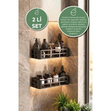 Evonita 2’li Yapışkanlı Banyo Rafı Şampuanlık Sabunluk Siyah Metal Duş Rafı Organizer Seti