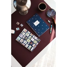 A5 Spiralli Karton Kapak 2'li Set Okul Defteri Çizgili Kareli 64 Yaprak - Lacivert Pul