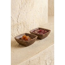Kitchen Life 2'li Mini Kare Akasya Görünümlü Çerezlik Kase Sunum Seti-Dekoratif Kahvaltılık Sosluk