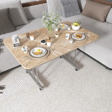 Dzgn Home Metal Ayaklı Tekerlekli Ekonomik Orta Sehpa 70 x 110 cm – Kahverengi Mermer