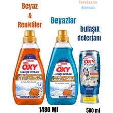 Mr.Oxy Arap Sabunu ve Soda Katkılı Çamaşır Deterjanı 1480 ml Beyazlar&renkliler + Beyazlar ve Maxima Elde Bulaşık Deterjanı 500 ml