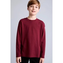 DeFacto %100 Pamuk Oversize Bisiklet Yaka Uzun Kollu Tişört Erkek Çocuk E9661A826AU
