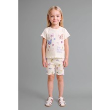 DeFacto Baskılı Kıvırcık Kenarlı Fitilli Kaşkorse Şortlu 2'li Pijama Takımı Kız Bebek H9310A526SM