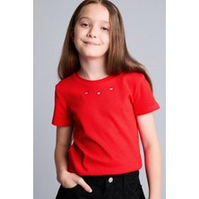 DeFacto Regular Fit Bisiklet Yaka Fitilli Kaşkorse Kısa Kollu Tişört Kız Çocuk H8345A826HS