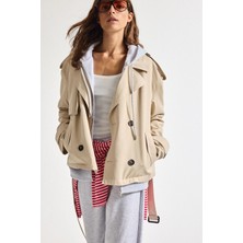 DeFacto Su İtici Regular Fit Smokin Yaka Kruvaze Kapamalı Kemerli Twill Kısa Trençkot H1615AX26AU