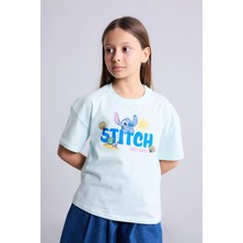DeFacto %100 Pamuk Disney Lilo & Stitch Relax Fit Bisiklet Yaka Kısa Kollu Baskılı Tişört Kız Çocuk H3643A826HS