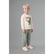 DeFacto %100 Pamuk Bisiklet Yaka Baskılı Sweatshirt Üst Esnek Belli Eşofman Altı 2'li Takım Erkek Bebek H8482A526AU