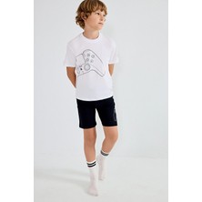 DeFacto %100 Pamuk PlayStation Lisanslı Regular Fit 2'li Beyaz Pijama Takımı Erkek Çocuk H8202A826HS