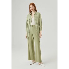 Gusto Beli Bağcıklı Keten Gömlek Ceket - Mint