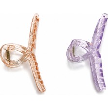Fugo 2’li Büyük Boy Mandal Toka 12,5 cm | Şeffaf Renkli Plastik Saç Tokası Seti | Lila & Pudra Ton