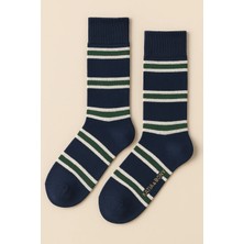 Bony Socks Erkek Çizgili Nakışlı Soket Çorap Lacivert