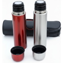 500 ml Kırmızı ve Gri 2'li Termos Takımı - 304 Paslanmaz Çelik - Askılı Çantalı