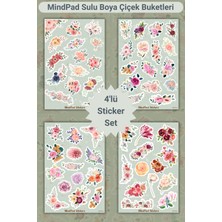 MindPad Studio 4'lü Sulu Boya Çiçek Buketleri Sticker Seti - 8X12 cm Suya Dayanıklı Parlak Çıkartma, Scrapbook, Ajanda, Bullet Journal