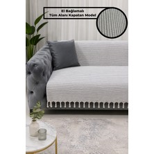 Babada Home Yvz | El Bağlamalı Pamuklu Dokulu, Kaymaz Çok Amaçlı Bohem Koltuk Örtüsü Yıkanabilir Tekli&ikili&üçlü 180X210 Modern Çekyat Örtüsü, Berjer Örtüsü, Koltuk Şalı Gri
