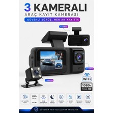 ArmoniaVital SN-38 Wİ-Fİ 3 Kameralı Araç Içi Kamera Full Hd 1080P Ön Arka Iç Kamera Ir Gece Görüşü G-Sensör Dashcam
