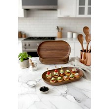 Kitchen Life Ahşap Görünümlü Oval Şık Sunum Kayık Tabağı-Kahvaltılık ve Dekoratif Servis Tabağı 24 cm