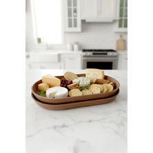 Kitchen Life Ahşap Görünümlü Oval Şık Sunum Kayık Tabağı-Kahvaltılık ve Dekoratif Servis Tabağı 28 cm