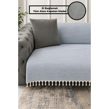 Babada Home Yvz | El Bağlamalı Pamuklu Dokulu, Kaymaz Çok Amaçlı Bohem Koltuk Örtüsü Yıkanabilir Tekli&ikili&üçlü 180X210 Modern Çekyat Örtüsü, Berjer Örtüsü, Koltuk Şalı Mavi