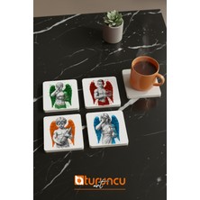 Turuncu Sticker Gölge Kanatlılar Serisi Doğal Taş Bardak Altlığı Seti, Ev ve Ofis Kullanımı 10x10cm