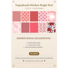 MindPad Studio 10'lu Kırmızı Renkli Arka Plan Desenli Yapışkanlı Çıkartma Kağıt Seti - 10X12 cm Scrapbook Süsleme Çıkartmaları, Ajanda, Bullet Journal