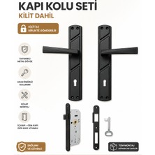 Gümüş Lüx Prizma Aynalı Kapı Kolu ( Oda ) Mat Siyah ve 40MM Siyah Sessiz Kilit