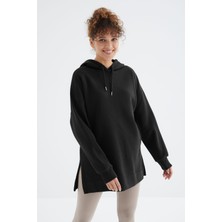 Tommy Life Siyah Reglan Kol Basic Kapüşonlu Oversize Sweatshirt Tunik - 97242