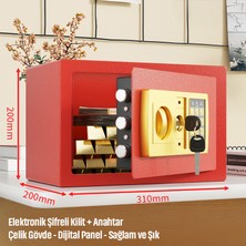 Belirtilmemiş 20'lik Elektronik Şifreli ve Anahtarlı Çelik Para Kasası – Dijital Panelli, 31 × 20 × 20 cm Kırmızı